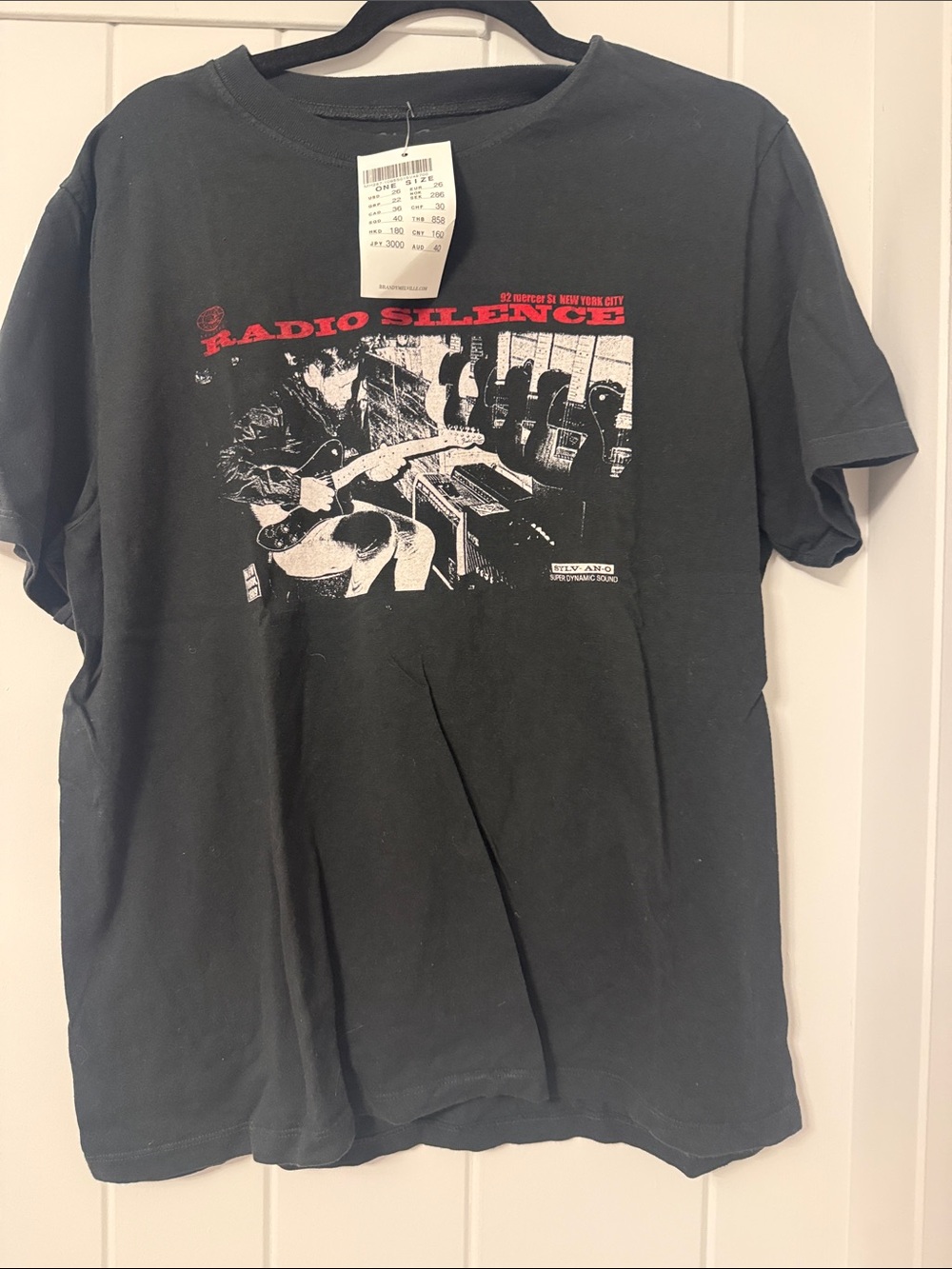 Brandy Melville Black 'Radio Silence' Graphic Tee with Red Print